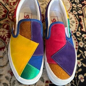 Colorful Patchwork Suede and Canvas Slip-On Shoes women’s 7.5 Men’s 6 low top